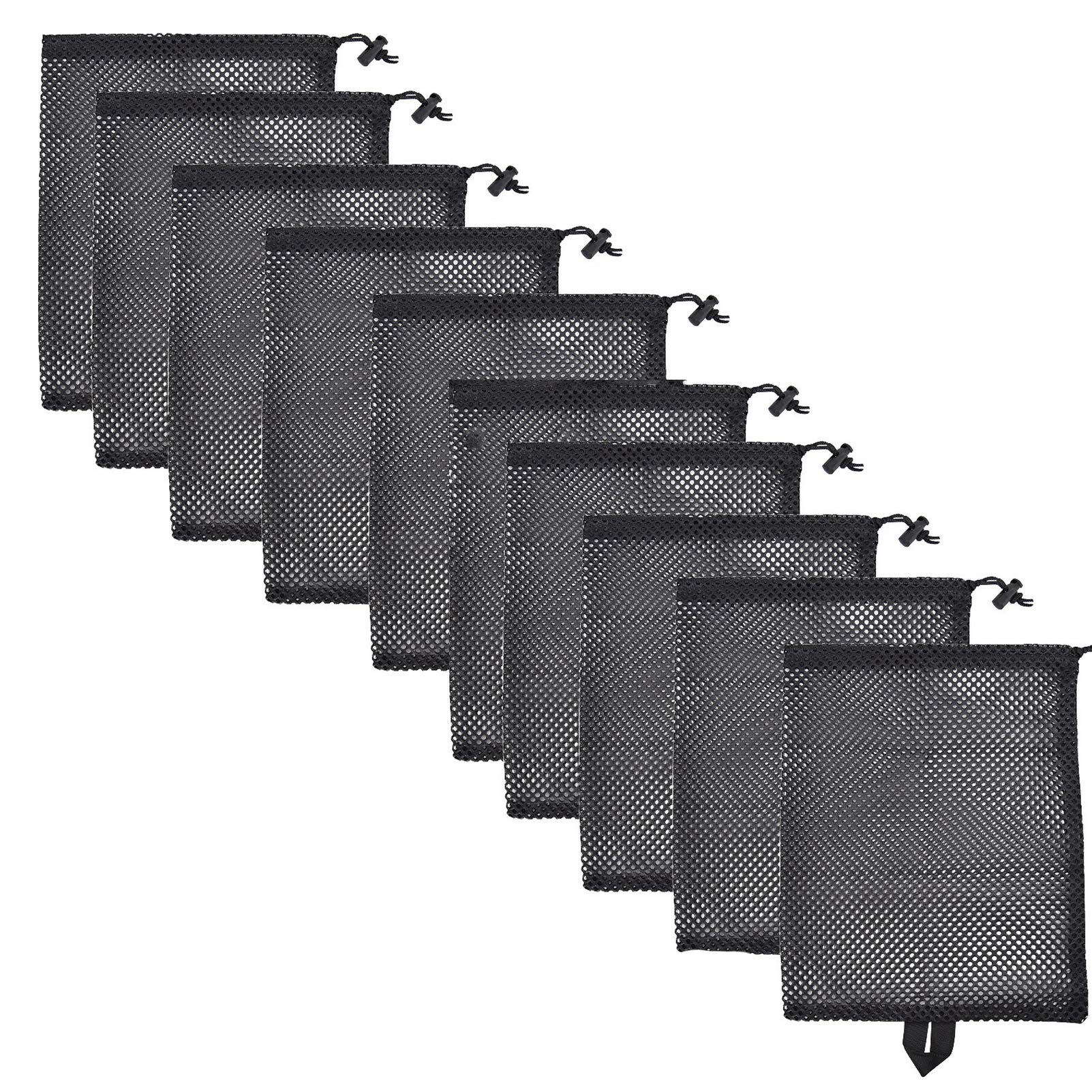 Black Mesh Bags Nylon Sack Drawstring Net Bag Travel Stuff Sack Mesh Storage Bag for Cosmetics Shower Gels Bottle Pot Tennis Golf Ball Outdoor Tools (10 Pieces 30 * 25cm/11.8 * 9.8 in)