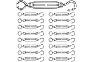 Chumia 16 Pcs M6/5/4 Turnbuckle Hook and Eye 304 Stainless Steel Heavy Duty Turnbuckle for Cables Wire Rope Tension Sun Shade Railing Sail Hardware Hanging DIY String Light Tent(M-Four,Silver)