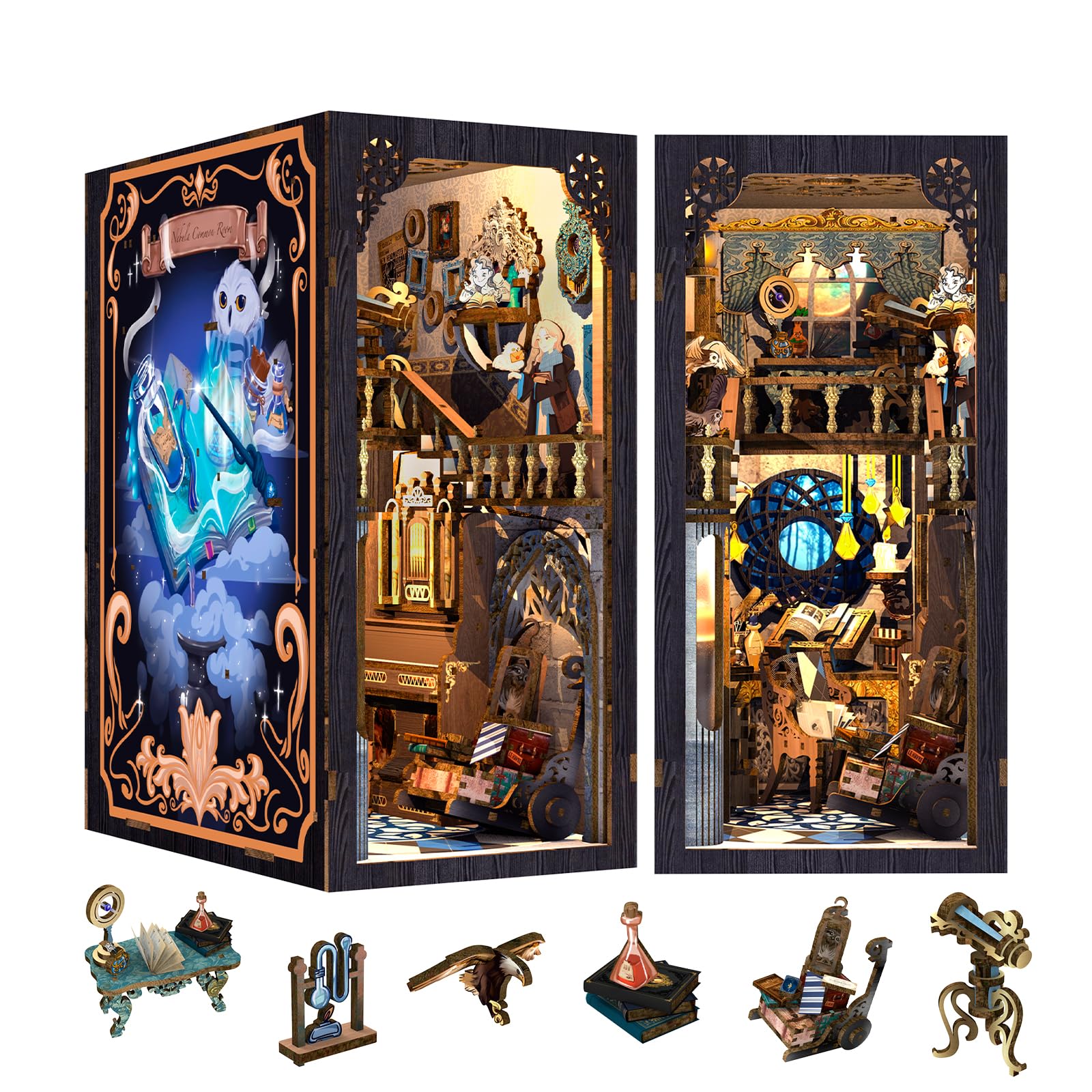 Cutefun DIY Book Nook Kit - Miniature House Kit - Dolls House Kit Led Light with Sensor Suitable for Teens and Adults Bookshelf Decor Creative Birthday Gifts （The Nebula Rest Room） — image 1