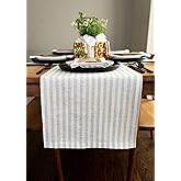 Solino Home Linen Table Runner 72 Inches Long - Amalfi Stripe, 100% Pure Linen Natural and White Table Runner 14 x 72 Inch for Dining, Dresser, Spring, Easter, Mothers Day