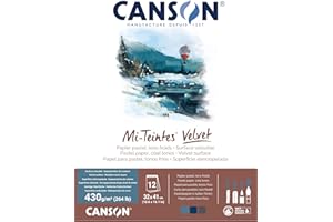 CANSON Mi-Teintes Velvet, Cake Paper, Velvety Surface, 430gsm, Glued Pad on The Short Side, 32 x 41 cm, 3 Cold Shades, 12 She