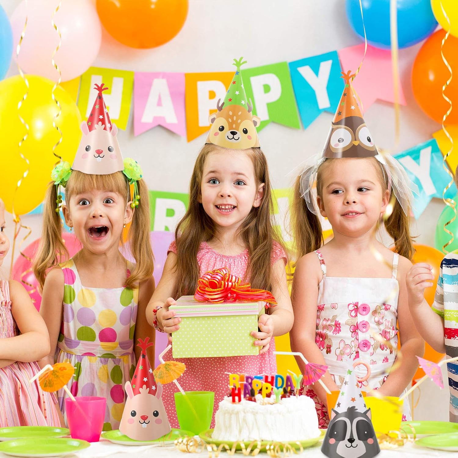 16 Pieces Animal Party Cone Hats Summer DIY Animal Paper Cone Hat Cartoon Birthday Hats Colorful Art Craft Caps for Kids Adults, Animal Party Decoration Game Supplies: Toys & Games