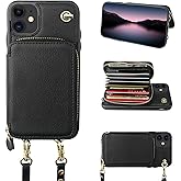 Bocasal Crossbody Wallet Case for iPhone 11, RFID Blocking Leather Purse Case with Card Holder, Protective Handbag Flip Cover with Zipper Wrist Strap Lanyard for Women 6.1 Inch (Black)