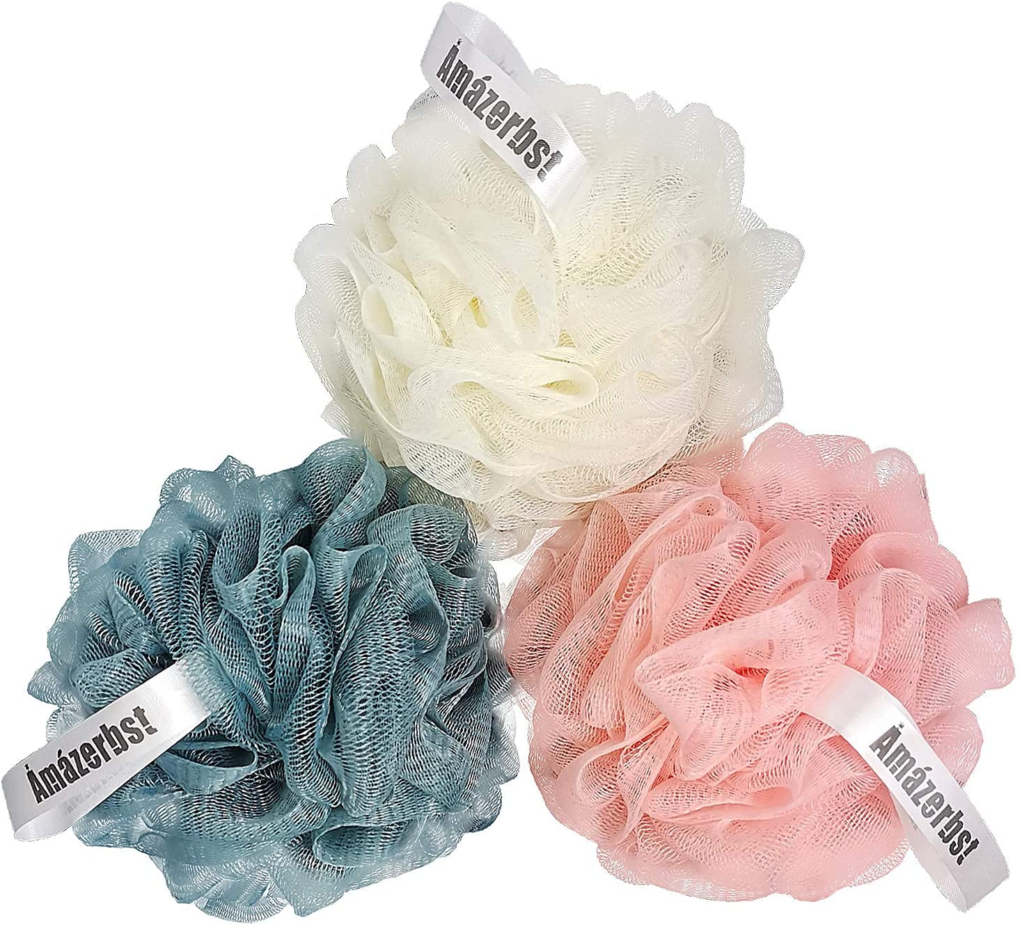 Amazerbst loofah,Shower Puff for Women and Men, Soft Body Scrubber Bath Sponge Set of 3