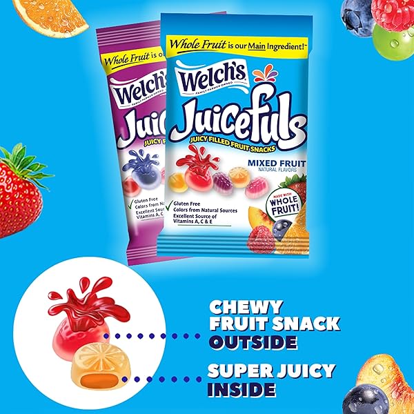 WELCH’S JUICEFULS JUICY FRUIT SNACKS, ISLAND SPLASH, FRUIT GUSHERS, PERFECT FOR SCHOOL LUNCHES, BULK PACK, INDIVIDUAL SINGLE SERVE BAGS, 1 OZ (PACK OF 48)
