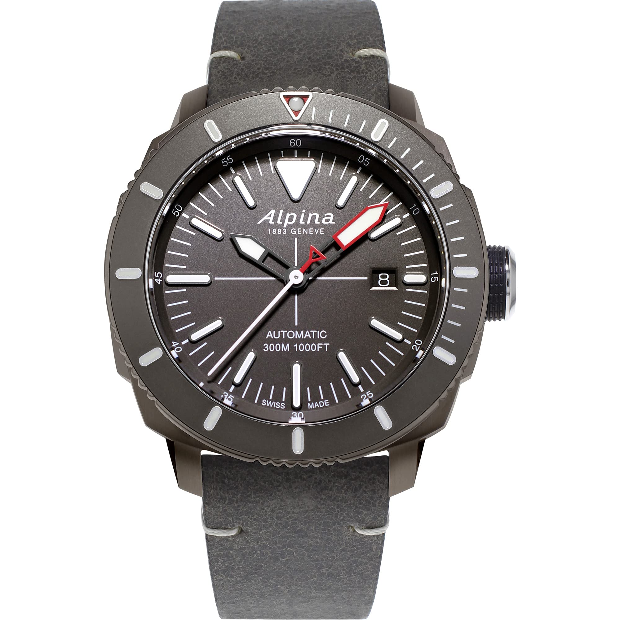 Alpina Seastrong Diver 300 GMT automático para hombre, marcadores luminosos, bisel unidireccional, 1000 pies WR, 44 mm