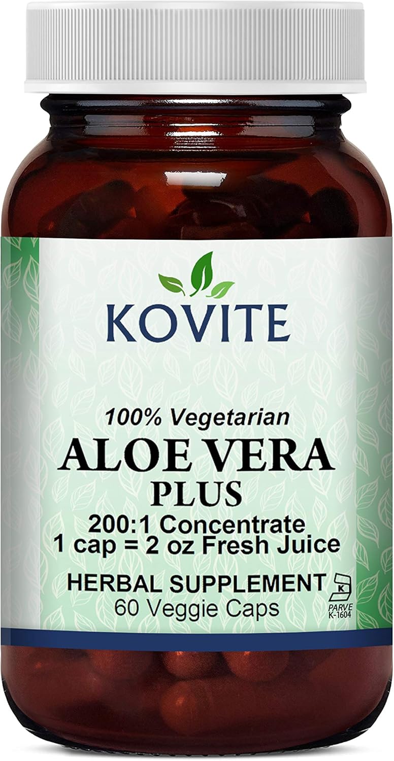 Kovite Aloe Vera Plus - 60 Veggie Caps - Kosher 200:1 Extract. Kosher Organic Dried Aloe Vera Gel, Marshmallow Root, Slippery Elm