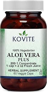 Kovite Aloe Vera Plus - 60 Veggie Caps - Kosher 200:1 Extract. Kosher Organic Dried Aloe Vera Gel, Marshmallow Root, Slippery Elm