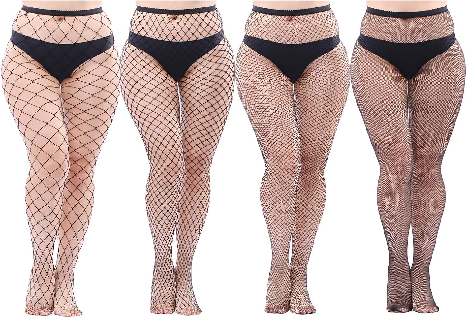 ANECO 4 works Plus Size Fishnets Tights Sexy Black Fishnet Pantyhose Stockings Cross Mesh Tights Thigh High Stockings