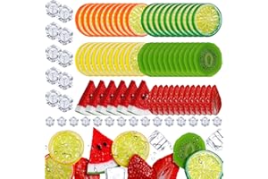 Juexica 85 Pcs Fake Fruit Slices Ice Cubes Artificial Fruits for Decoration Fake Lemon Slices Watermelon Strawberries Kiwi with Ice Rocks for Tumblers Vase Decor Bake Crafts