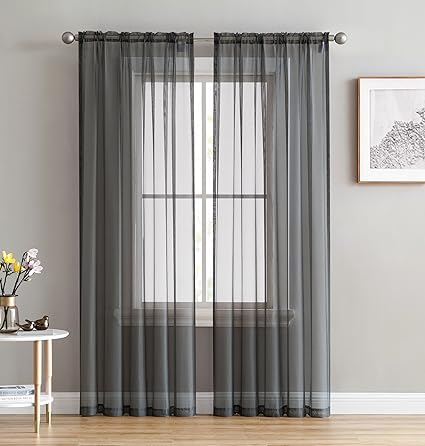 Amazon Com Hlc Me Charcoal Grey Sheer Voile Window Treatment Rod