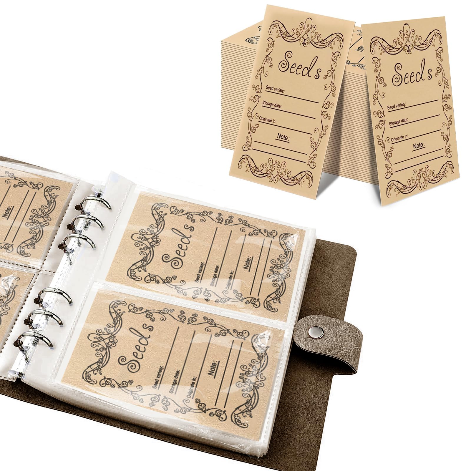 100Pcs Seed Packets Envelopes, Resealable Self-Sealing Seed Storage Organizers Seed Saving Envelopes, Garden Seed Bags Seed Storage Envelope for Vegetable, 100 Grid Seed Collection Book (Brown Book).