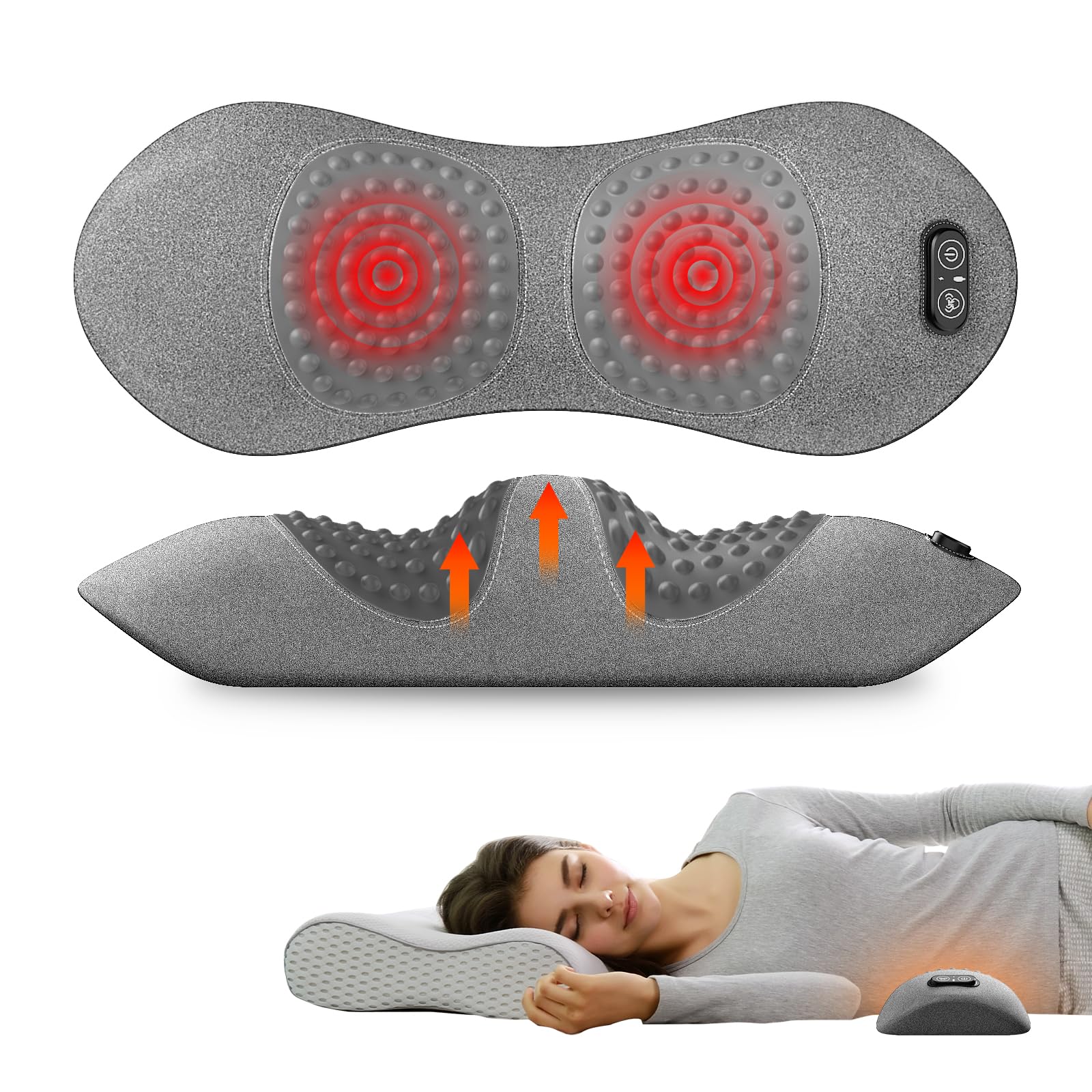 Photo 1 of SUDAHIA 3-in-1 Electric Lumbar Support Pillow for Bed and Chair, Triple Fusion Back Massager with Heated, Vibration and Traction for Lower Back Pain Relief and Spine Support - Gray