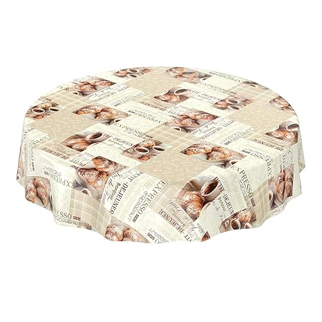 ANRO Wachstuchtischdecke Wachstuch Wachstischdecke Tischdecke abwaschbar Kaffee Croissant Beige Rund 140cm