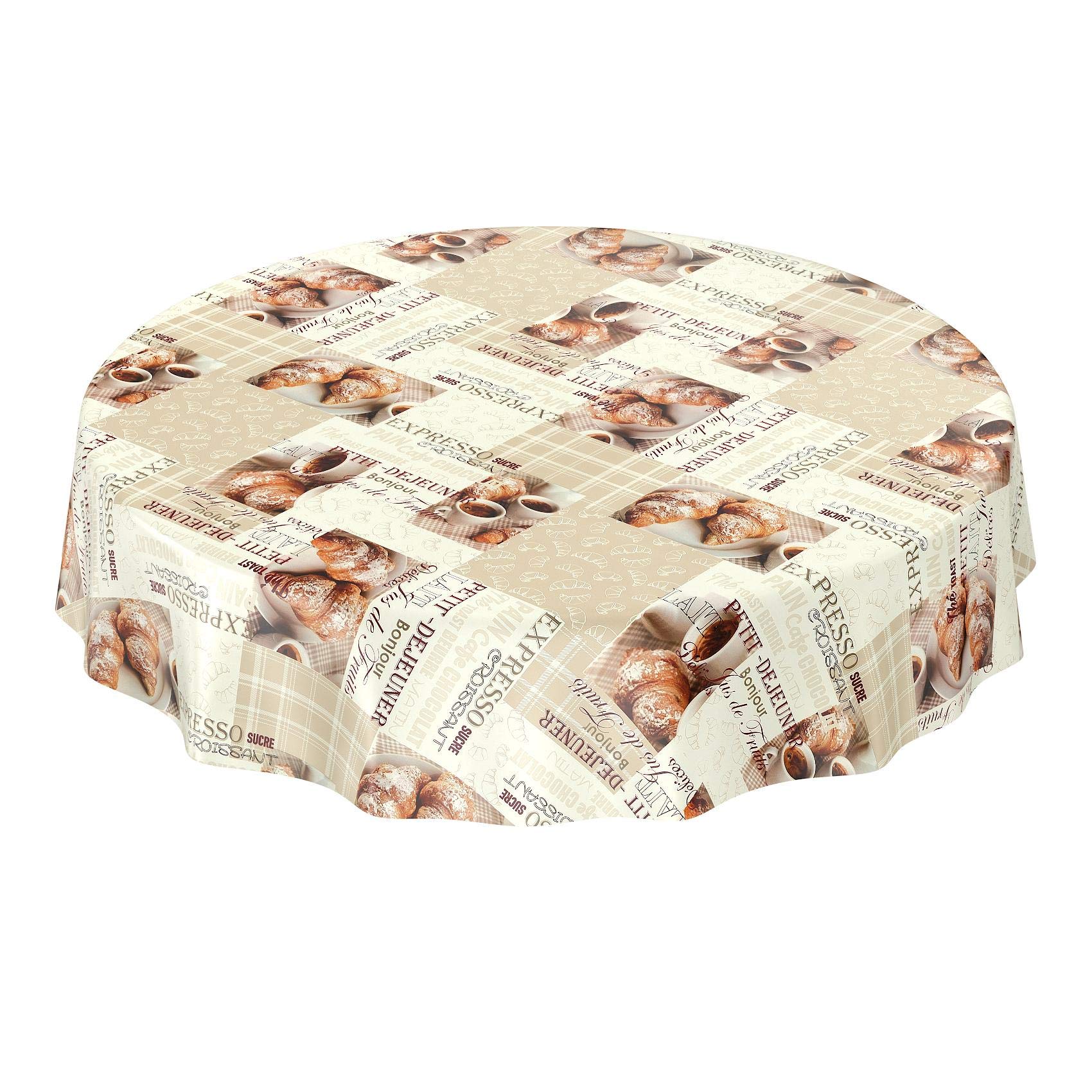Oil Cloth Table Cloth Tablecloth Coffee Croissant - Various Sizes Available, Plastic, sättige, beständige Farben, Rund 120cm