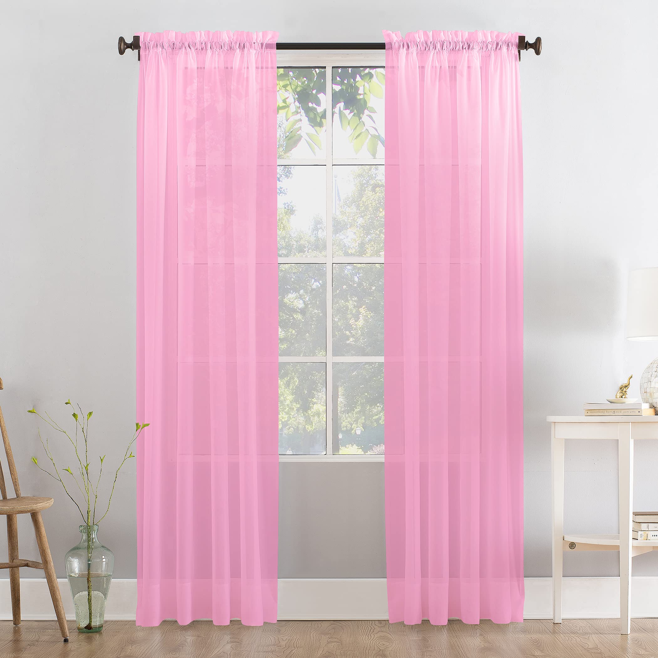 Megachest a pair of slot top voile curtains (Candy Pink, 56" wideX54 drop 2 Panels)