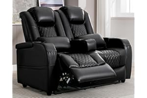 AZXZCS 57" RV Loveseat Recliner Sofa, Home Theater Seating with 3 Arms and 2 Pillows, Wall Hugger Recliners & 135° Reclining Couch (Black PU Leather Furniture)