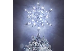 Luxspire Christmas Tree Topper, 3D Lighted Star Tree Topper with USB Plug-in & Remote Control, 9.6" Christmas Tree Star Lights for Home Holiday Decor, 6H Timer & 8 Lighting Modes, Silver