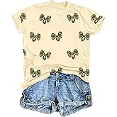 Camo Bow Shirts for Women Bow Print Short Sleeve Tee Camouflage Old Shirt Camo Coquette Tshirt
