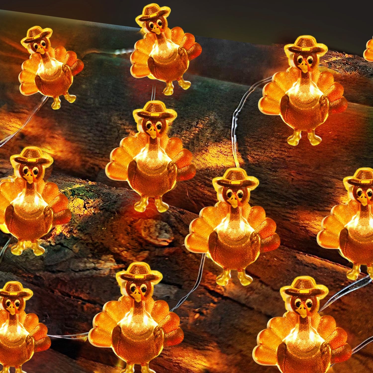 String Lights - [Timer] 10FT 30 LED Thanksgiving Decorations Turkey Lights Battery Operated Thanksgiving Lights, 8 Modes Turkey Copper Wire Fairy String Light, Fall Thanksgiving Gifts Indoor Home Party Table Decor