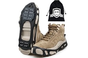 JOGFFDE Ice Cleats Snow Walk Traction Cleats - 24 Studs Ice Grippers Cleats Crampons for Walking on Snow and Ice Anti Slip Crampons for Hiking Climbing Outdoor