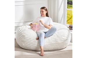 Hobestluk 3FT Bean Bag Chairs Adult Bean Bag with Portable Handle Comfy Large Bean Bag Chair with Removable Cover for Living Room Bedroom or Reading Nook (Stripe White, 3FT)
