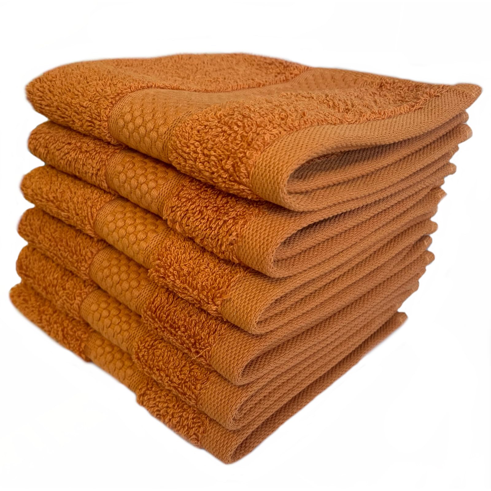 Sue Rossi Face Cloths Pack of 2 or 6, Turkish Combed Cotton, 30cm x 30cm Wash Cloth Fingertip Flannel, Soft & Absorbent, 600gsm Thick Bathroom Towels Set (Orange, 6)