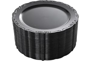 DaYammi 60PCS Black Plastic Plates, Heavy Duty Black Disposable Plates Premium 7.5 inch Dessert Cake Salad Appetizer Plates Hard Plastic Plates Disposable for Halloween Party