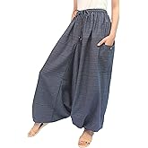 Wynnthaishop'100% Cotton Baggy Boho Aladin Yoga Harem Pants (L-XXL for Waist for 34" - 48", Dark Blue)