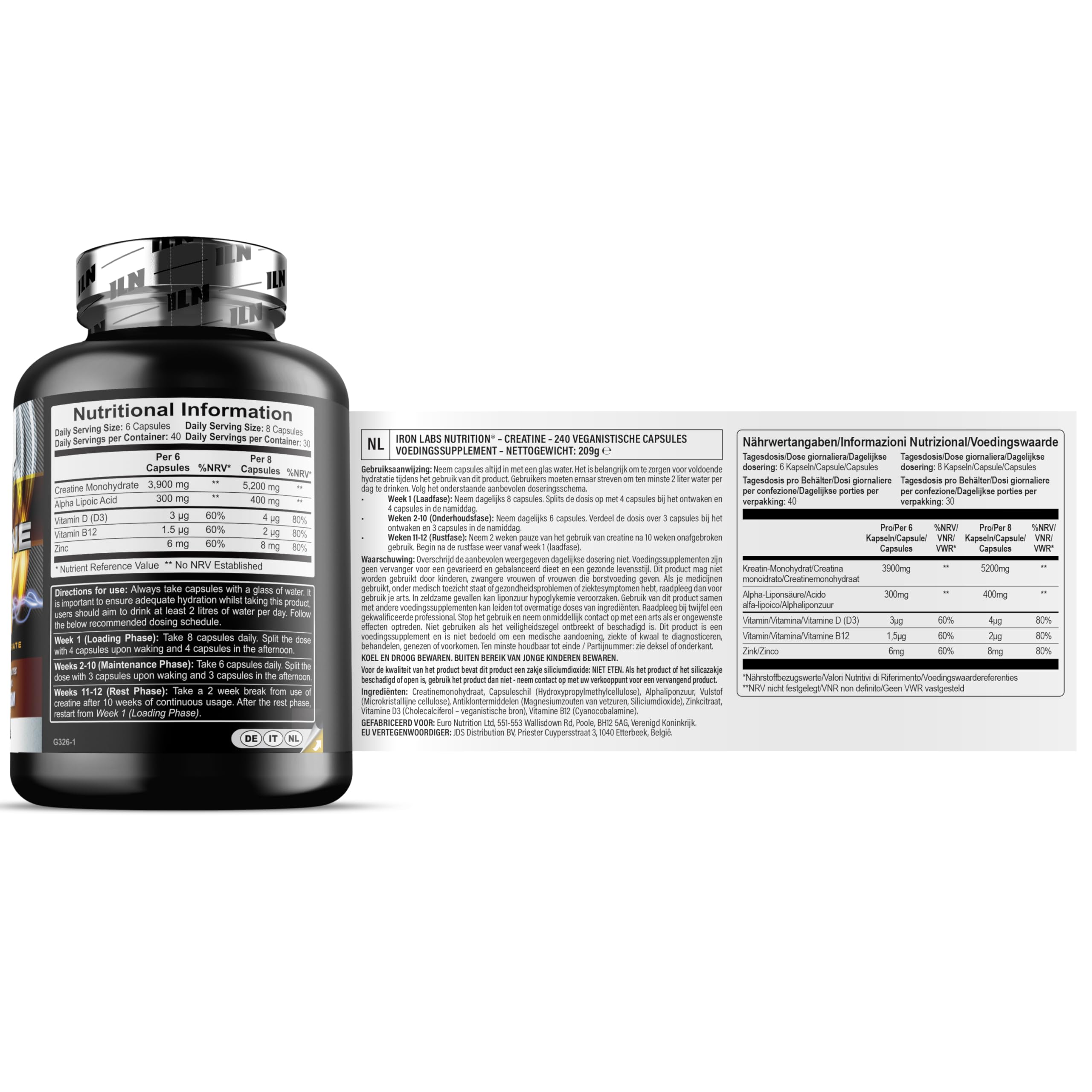 ILN – Creatin Kapseln – 5.200 mg Kreatin Monohydrat pro Tag – 240 vegane Kapseln – Kreatin Kaplsen für Training & Muskelaufbau 8