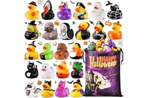 ANGGIKO 24 PCS Halloween Rubber Ducks with Bag, Bulk Halloween Ducks Toys for Jeeps Ducking Party Favors Goodie Bag Stuffers, Horror Ducks for Halloween Treats Non Candy Prizes Bath Toys Gifts for Kids