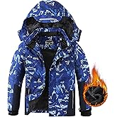 AFILOK Boy's Ski Jacket Waterproof Breathable Kids Fleece Lined Windproof Hooded Snowboard Coats