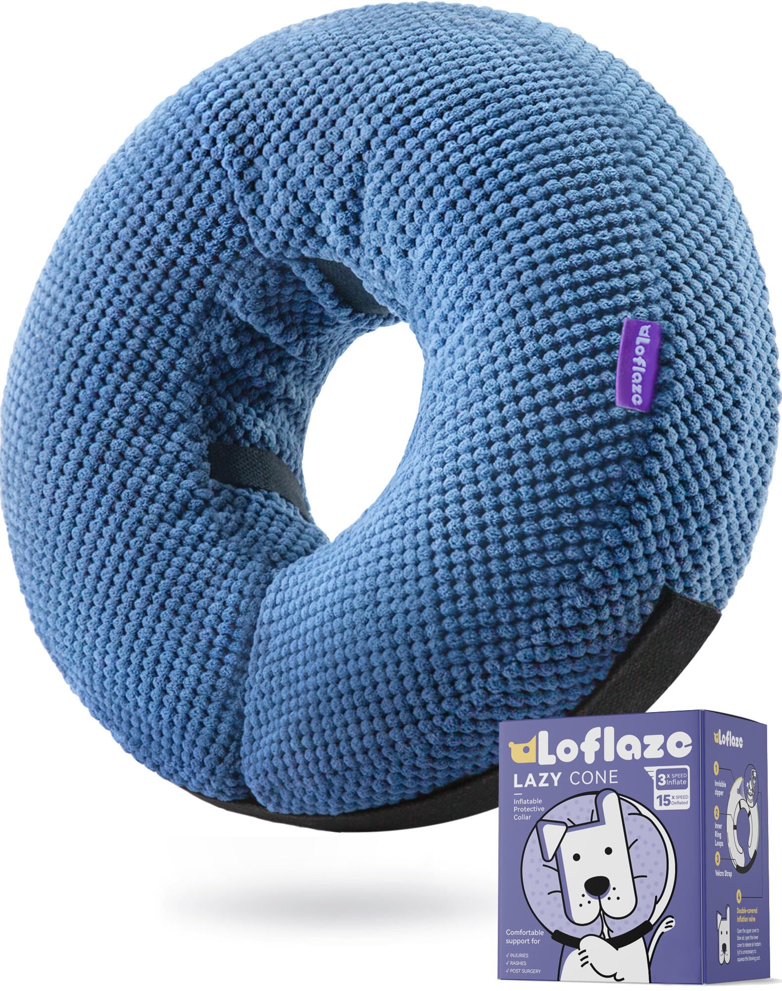 Photo 1 of Loflaze Inflatable Dog Cone Collar - Dog Neck Donut Cone Collar Alternative After Surgery - Soft Cone for Large Medium Small Dogs Cats - Alternative Recovery E Collar (Blue, M)