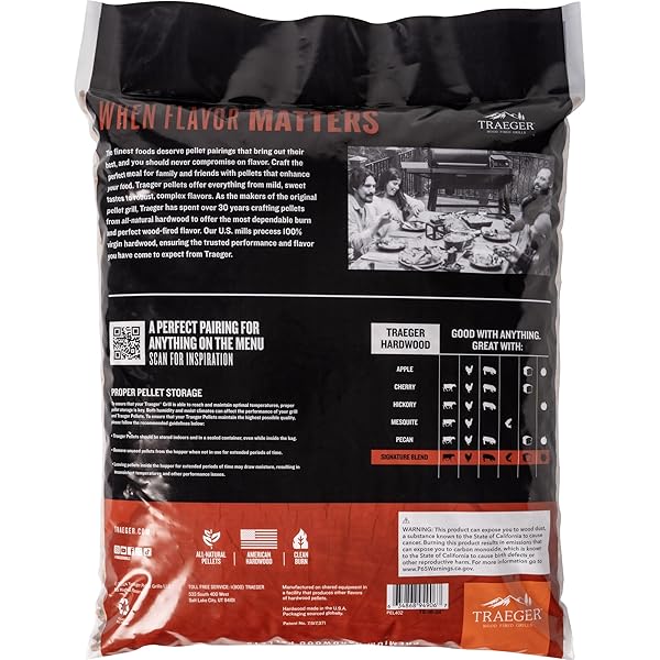 TRAEGER GRILLS SIGNATURE BLEND 100% ALL-NATURAL WOOD PELLETS FOR SMOKERS AND PELLET GRILLS, BBQ, BAKE, ROAST, 18 LB. BAG