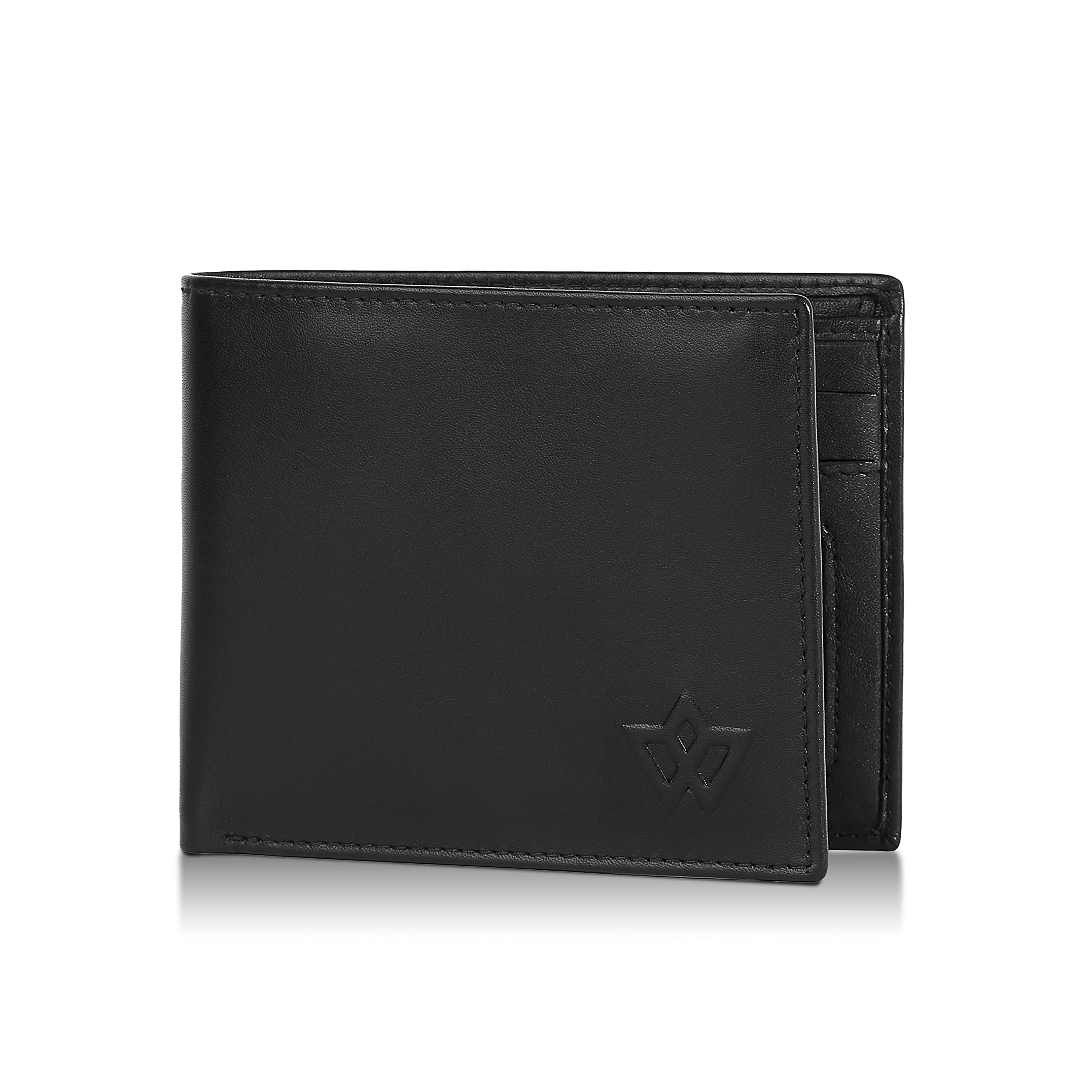 WASAMA Slim Leather Wallet for Men Black, Brown, Vintage Brown | Bi-fold, Coin Pocket, Minimalist | RFID Protection | The Space Saver 1 - Night Fall Black