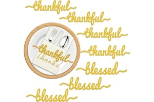 Y_BONG Thanksgiving Table Decorations - 36 Pcs Thanksgiving Cutlery Holder with Thankful Blessed Words Cutout Glitter Card Set - Give Thanks Centerpieces for Fall Harvest Wedding Table Decor