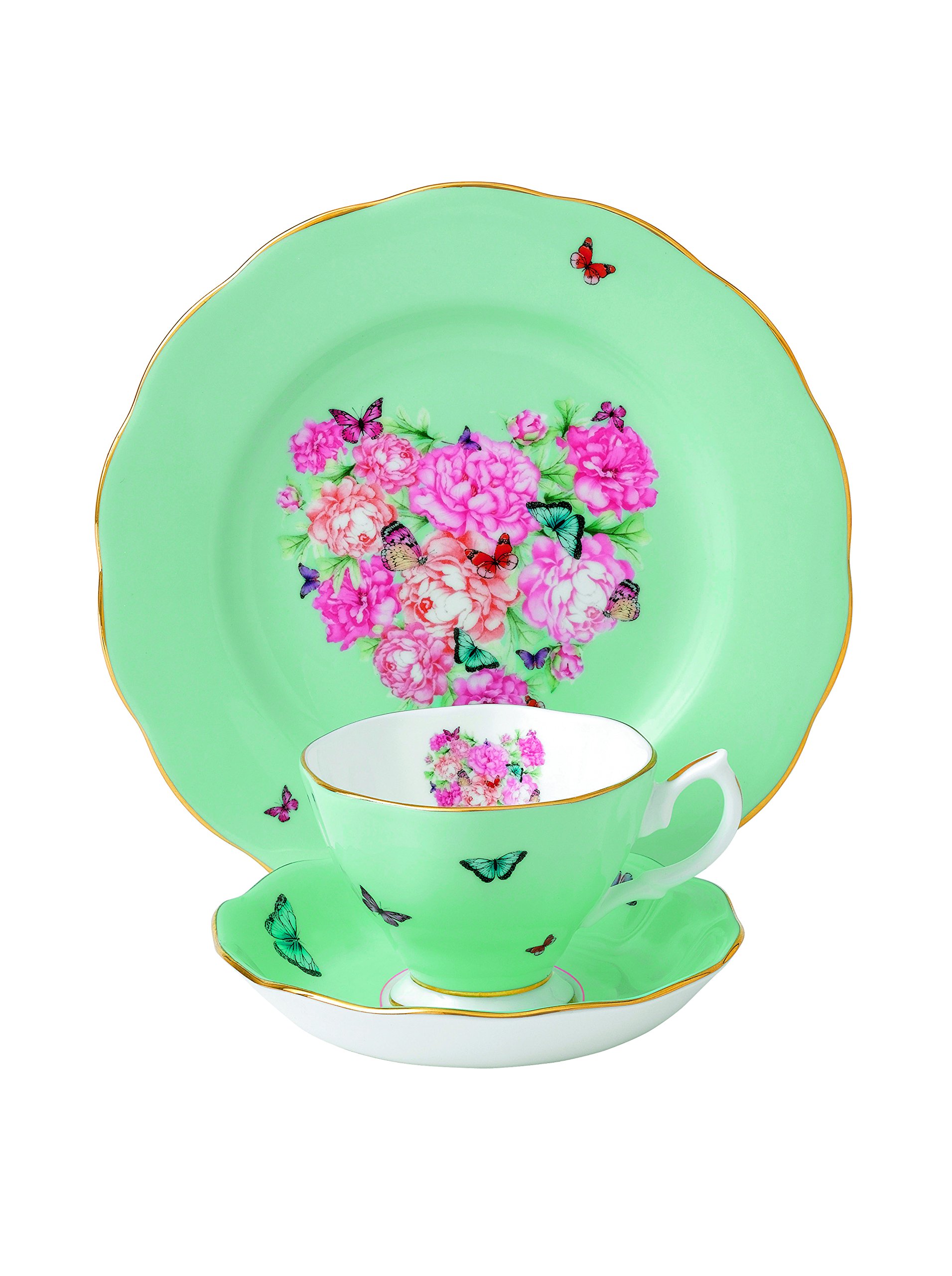 Royal Albert Miranda Kerr 40001837 Blessings Teacup, Saucer & 20cm Side Plate 3 Pc Set, Bone China, Green