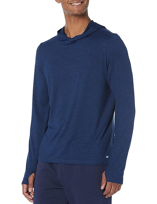 Amazon Essentials Men's Active Quick Dry Tech Stretch Long-Sleeve Hooded Pullover T-Shirt, Navy Space Dye, X-Small