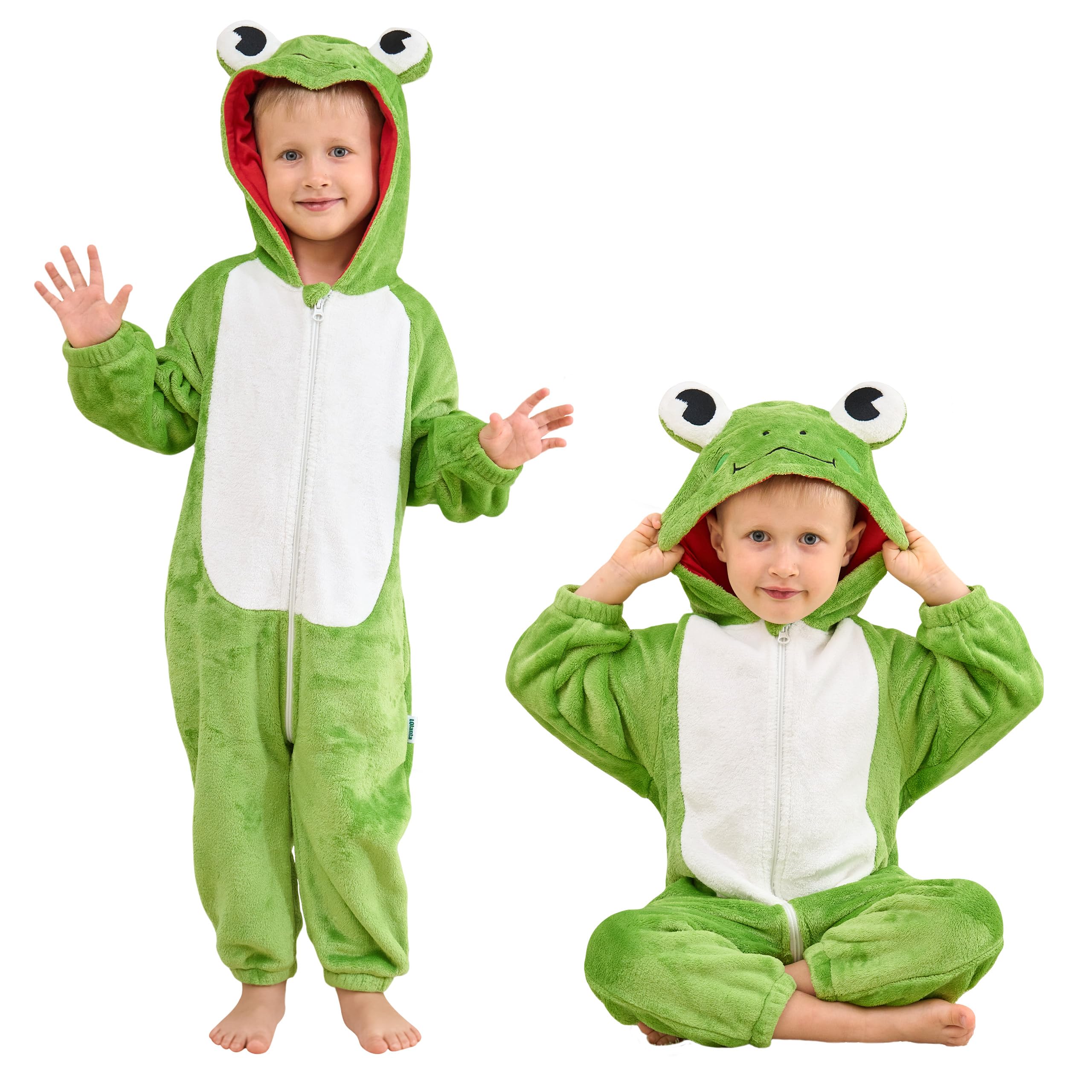 LOLANTA Unisex Baby Frog Costume, Toddler Hooded Animal Romper Flannel Jumpsuit, Fancy Dress Outfit for Kids(Frog, 4-5 Years, 120)