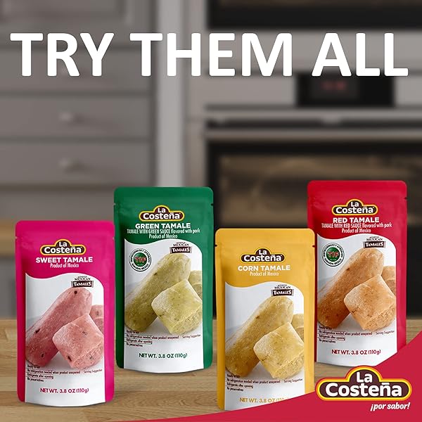 LA COSTEÑA TAMALES VERDES, PORK FLAVOR, MICROWAVEABLE, NO REFRIGERATION REQUIRED, 3.