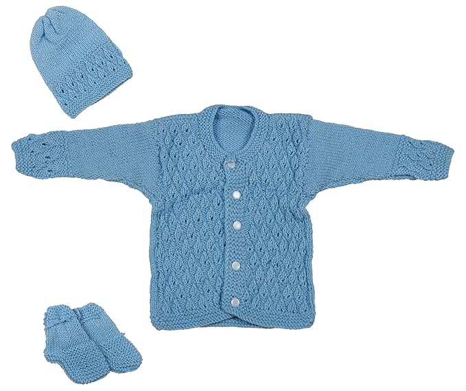 Baby Woolen Clothing Set (Sky Blue, 6-12 Months, Pack of 4)