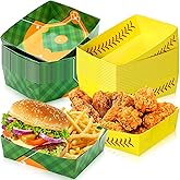 Teling 36 Pcs Baseball Theme Party Supplies Large 5 lb Baseball Plates Trays Food Boat Paper Softball Disposable Nacho Snack Serving Tray Dinner Plate for Softball Birthday Decorations Favor(Yellow)