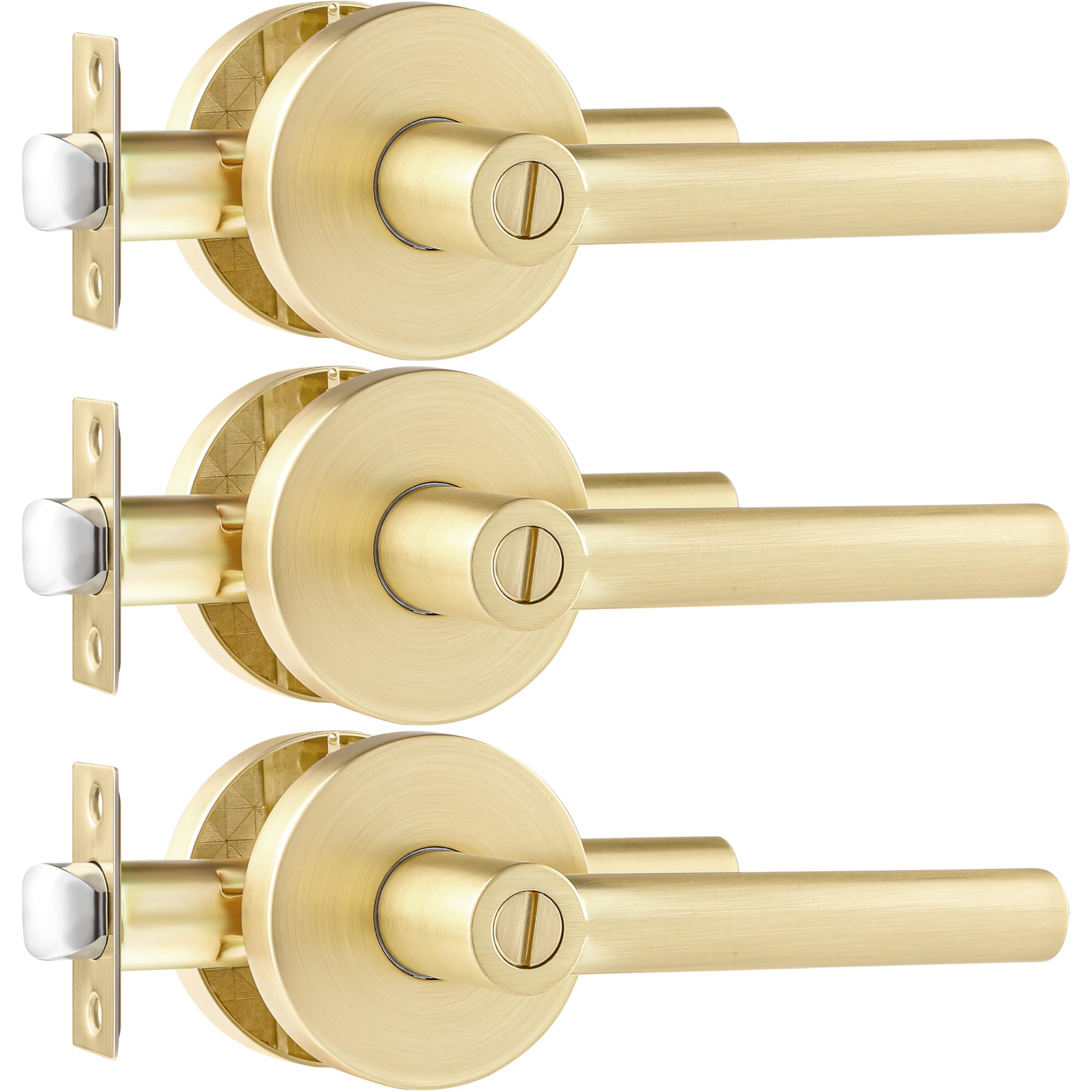 Photo 1 of (used) Leydebong 3 Pack Round Door Lever Privacy Door Lock Handle Keyless Lockset Door Knobs Bedroom Bathroom No Key in GoldX003R43H9N