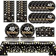 40th Birthday Party Supplies Serves 24 Black and Gold 40 Years Old Birthday Party Decorations Paper Plates Napkins Cheers to 40 Years Tablecloth Set Vintage 1984 Tableware Kit Favors for Men or Women