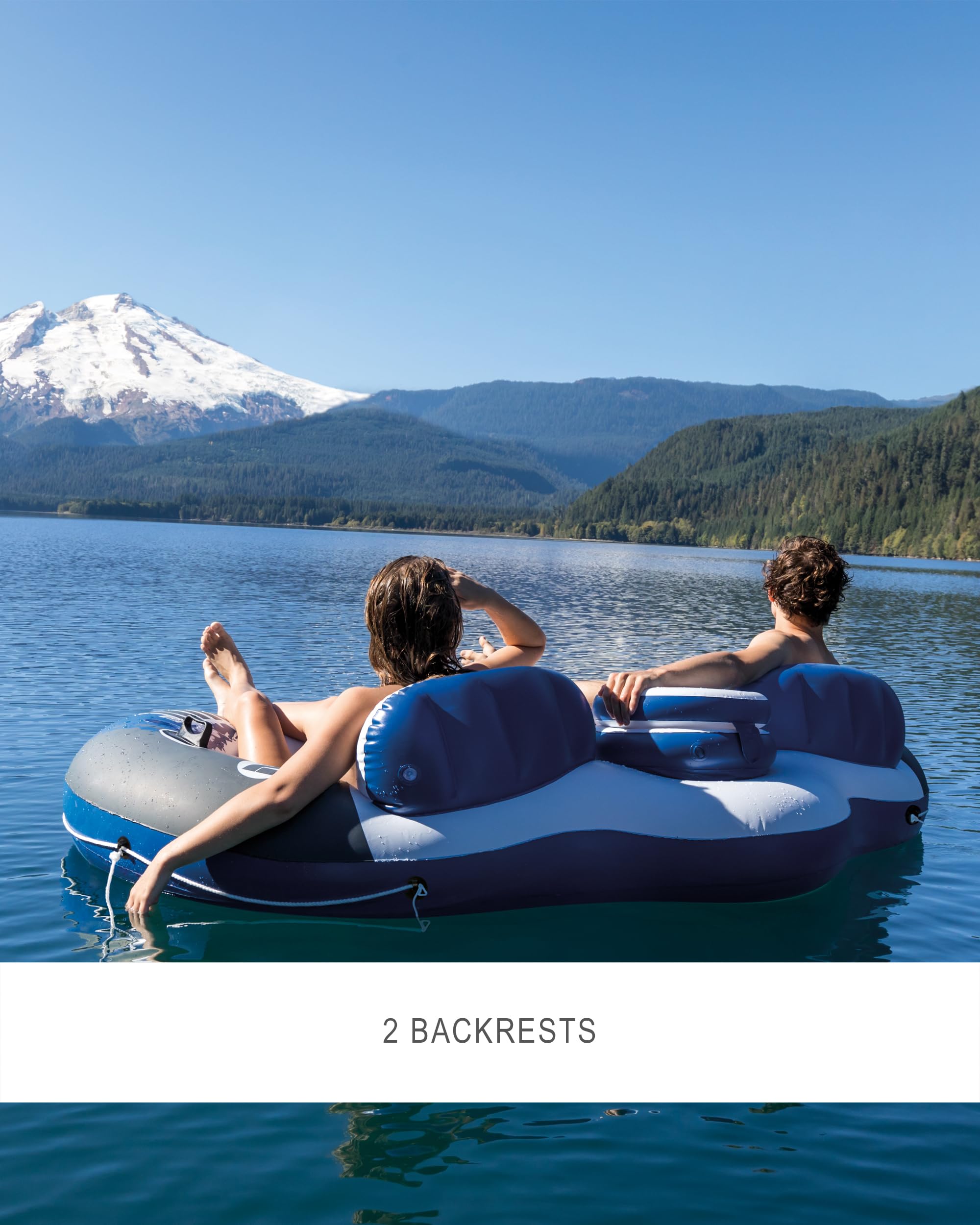 Intex 58837EP River Run 2 Inflatable Floating Lounge: Comfortable Backrests – Built-in Cup Holders – Cooler with Lid – 2 Person – 440lb Weight Capacity