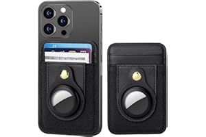nuoku Leather Magnetic Card Holder, Intended for Magsafe Wallet Compatible with Airtag Holder, Magnetic Wallet for iPhone 15/14/13/12 Series, Not for 13 Mini/12 Mini, Max Hold 7 Cards (Black)