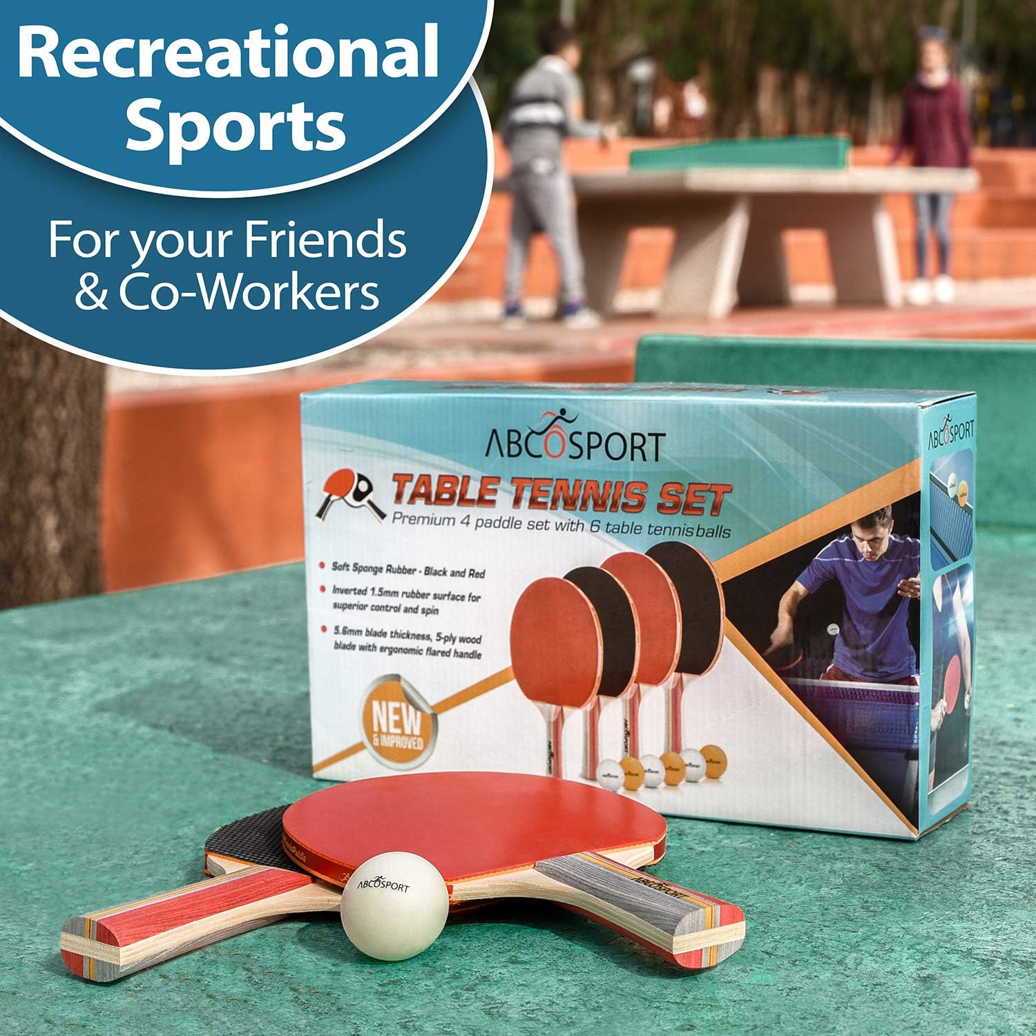 Abco Tech Ping Pong Paddle & Table Tennis Set - Pack of 4 Premium Rackets and 6 Table Tennis Balls - Soft Sponge Rubber - Ideal for Professional and Recreational Games - 2 or 4 Players : Sports & Outdoors