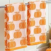 Remagr 2 Pcs Fall Hand Towels Orange Leaves Thanksgiving Bathroom Towels 100% Cotton Highly Absorbent Soft Kitchen Dish Autumn Gifts for Holiday Decor Home Decorations, 29 x 13 Inch(Pumpkin)