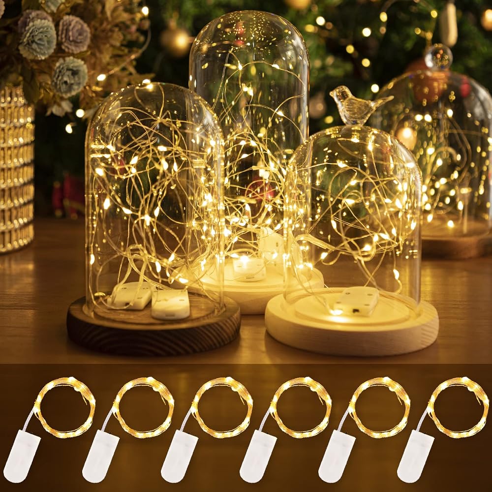 HXWEIYE 6 Pack Fairy Lights Battery Operated Warm White 7ft 20LED Silver Wire
