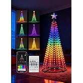 AHAWILL 6FT Christmas Cone Tree,Smart RGB LED Lights with App & Remote Control,Music-synced and DIY Multicolor String Lights,Indoor & Outdoor Waterproof Christmas Decoration Lights for House